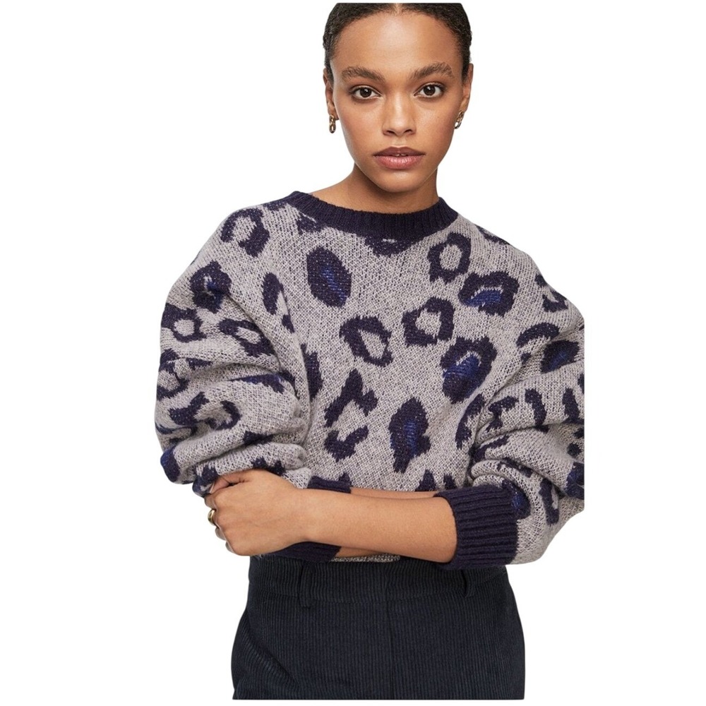 Anine Bing Sweater Womens XXS Raigh Blue Leopard Mohair Merino Wool EUC